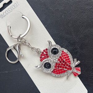 Red and Silver rhinestone Owl Keychain /Bag Charm NWT
